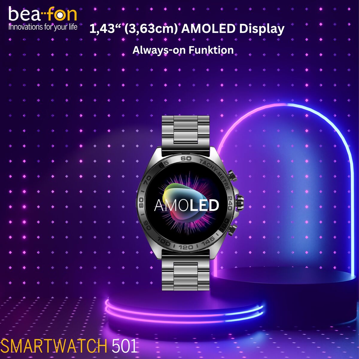 Image de Montre intelligente beafon WATCH 501 1,43" Acier Noir mat