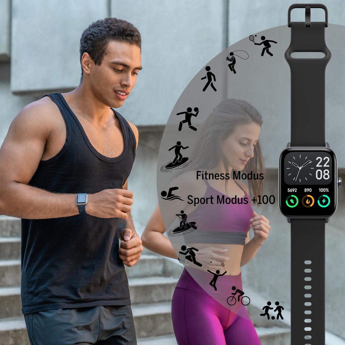 Image de Montre intelligente beafon WATCH 101 1,8" Noir Gris