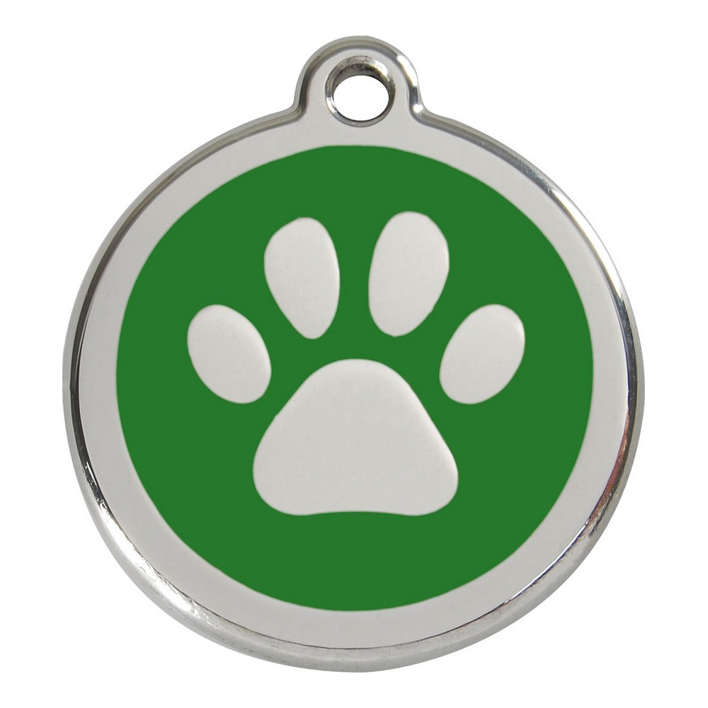 Identification plate for collar Red Dingo Animal footprints Size M Green (Ø 30 mm)