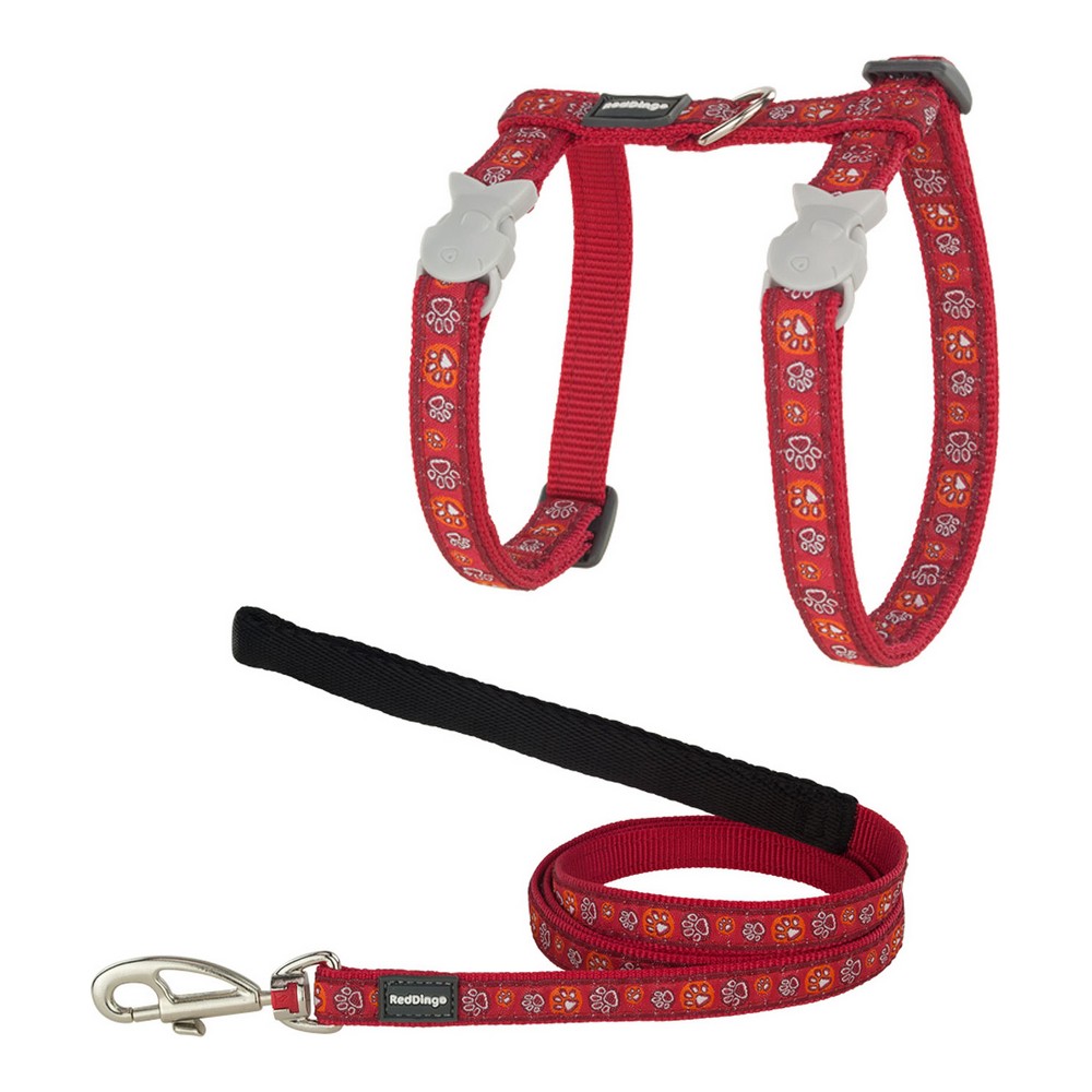 Cat Harness TicWatch Style Red Strap Animal footprints