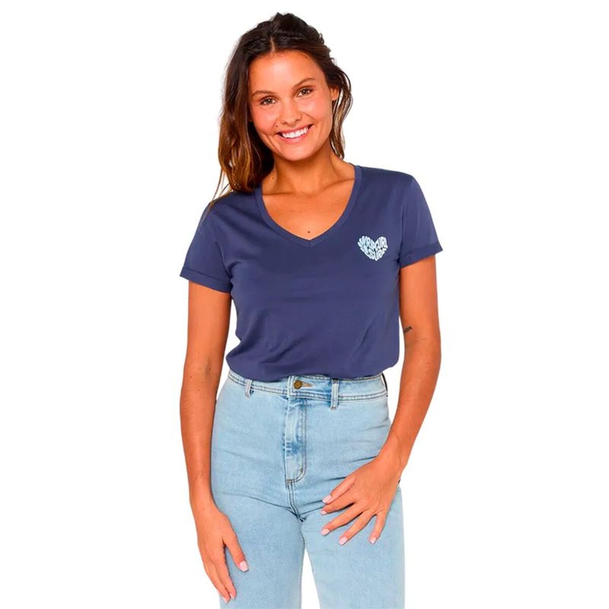 Dames-T-Shirt met Korte Mouwen Rip Curl Heart V Neck Tee Blauw