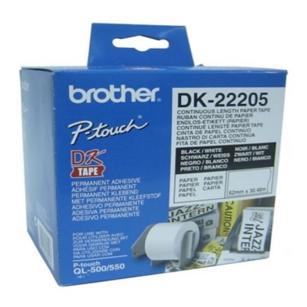 Papier Continu pour Imprimantes Brother DK-22205 Blanc