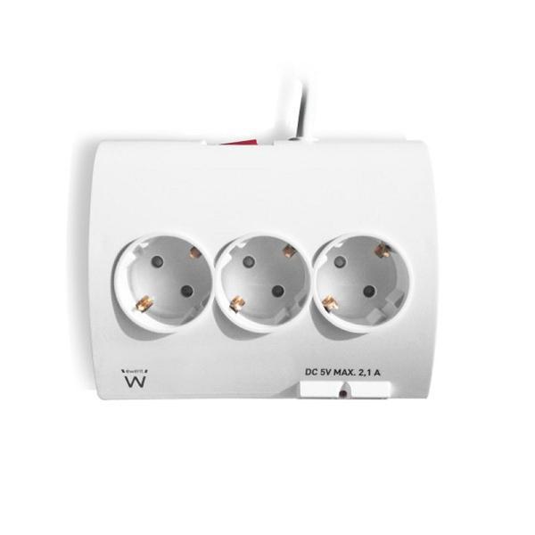 Regleta Enchufes 5 Tomas con Interruptor Ewent EW3935 1,5 m 2 x USB 2,1 A 2500W Blanco