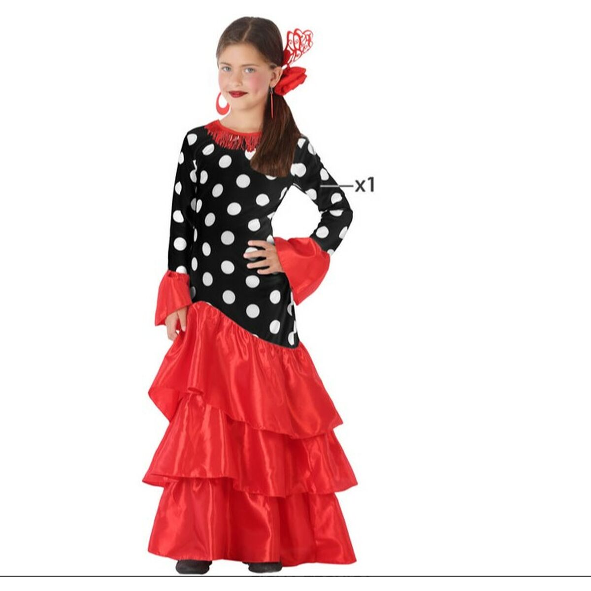 Déguisement pour Adultes Flamenca Noir Rouge Espagne 3-4 Ans 7-9 Ans
