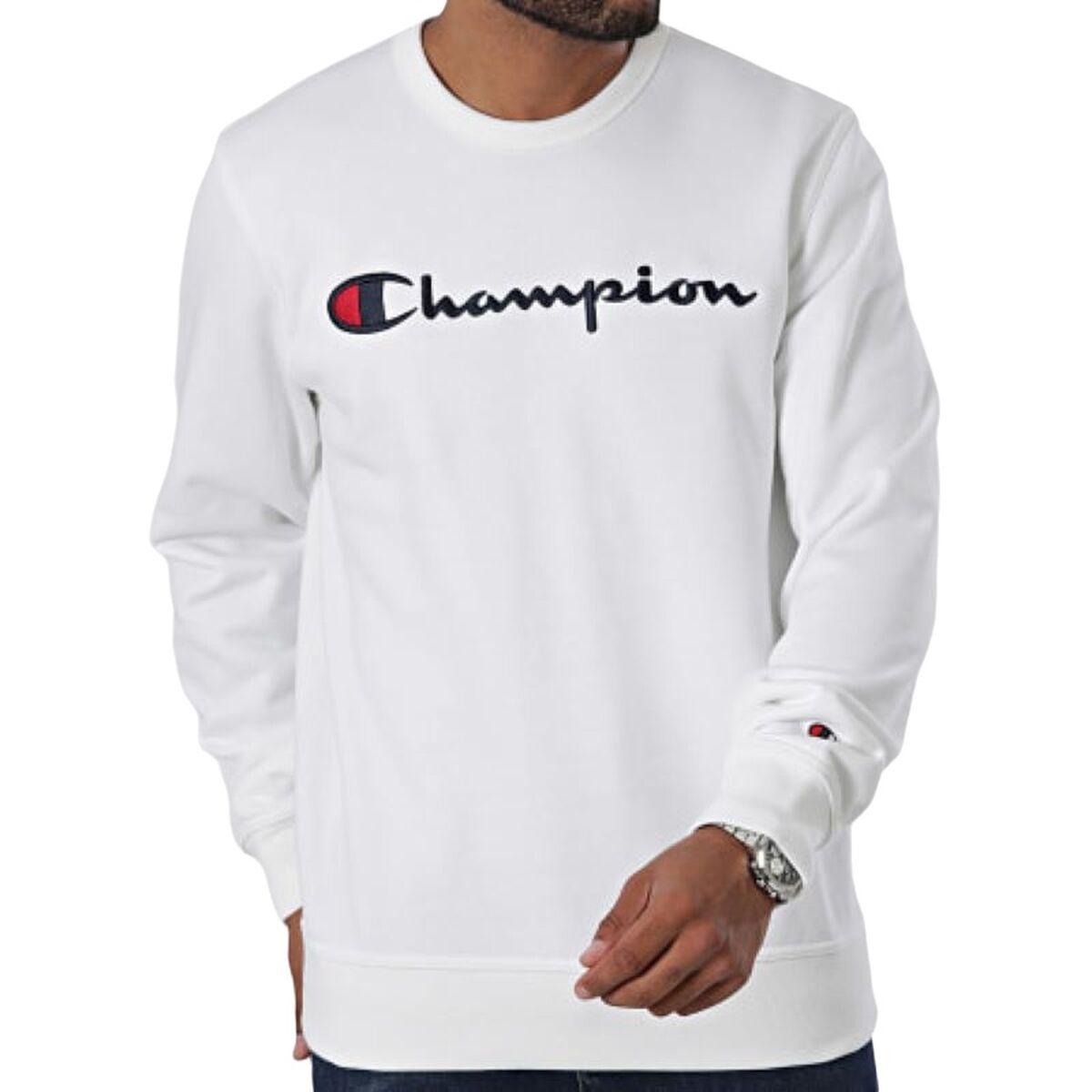 Sweat sans capuche homme Champion CREWNECK SWATSHIRT 220254 WHT Blanc