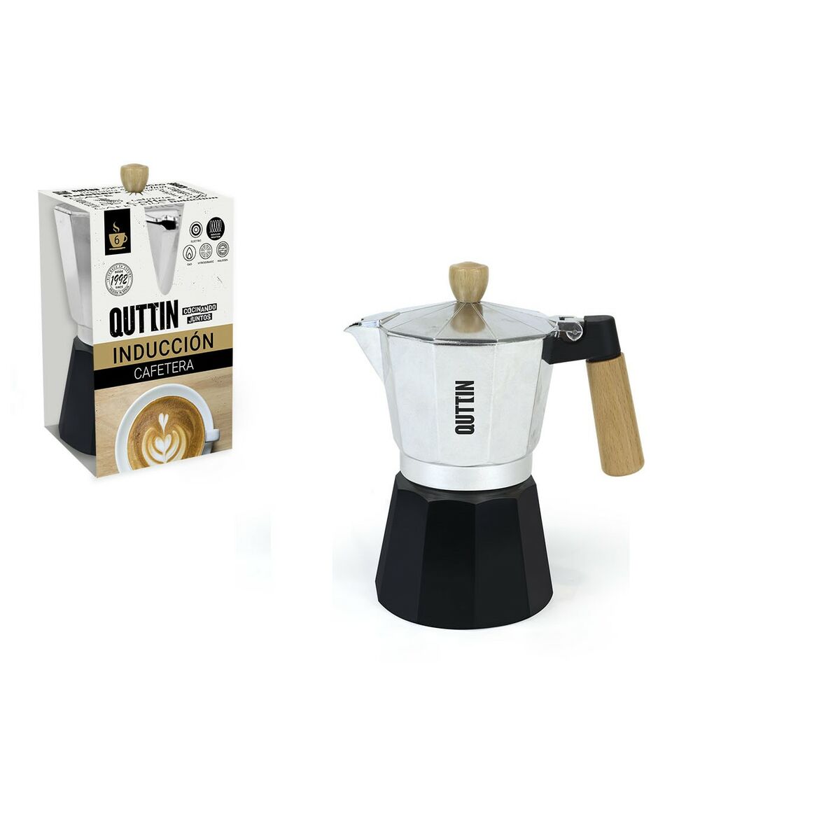 Italiaanse Koffiepot Quttin Hout Aluminium 6 Kopjes