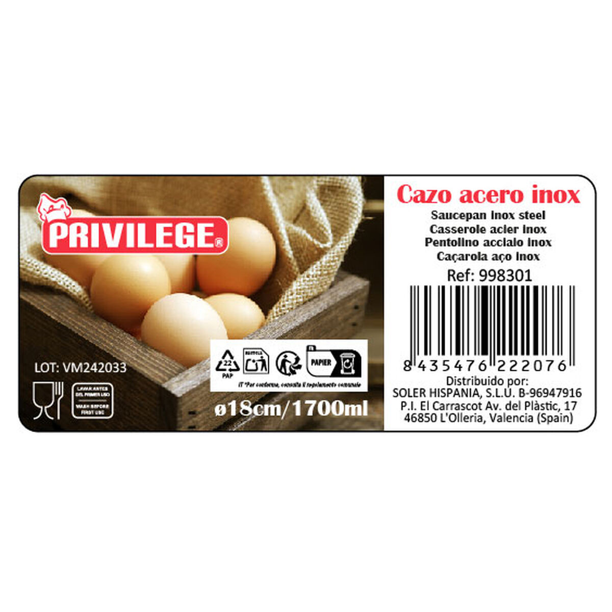 Image secondaire de Casserole Privilege Acier inoxydable 1,7 L (12 Unités)