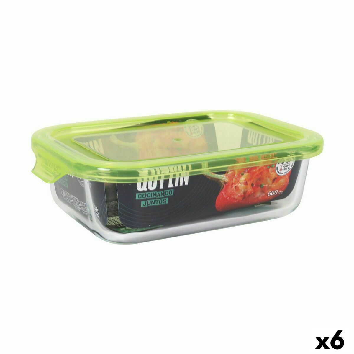 Boîte à lunch hermétique Quttin Vert Transparent Rectangulaire 0,6 L (6 Unités)