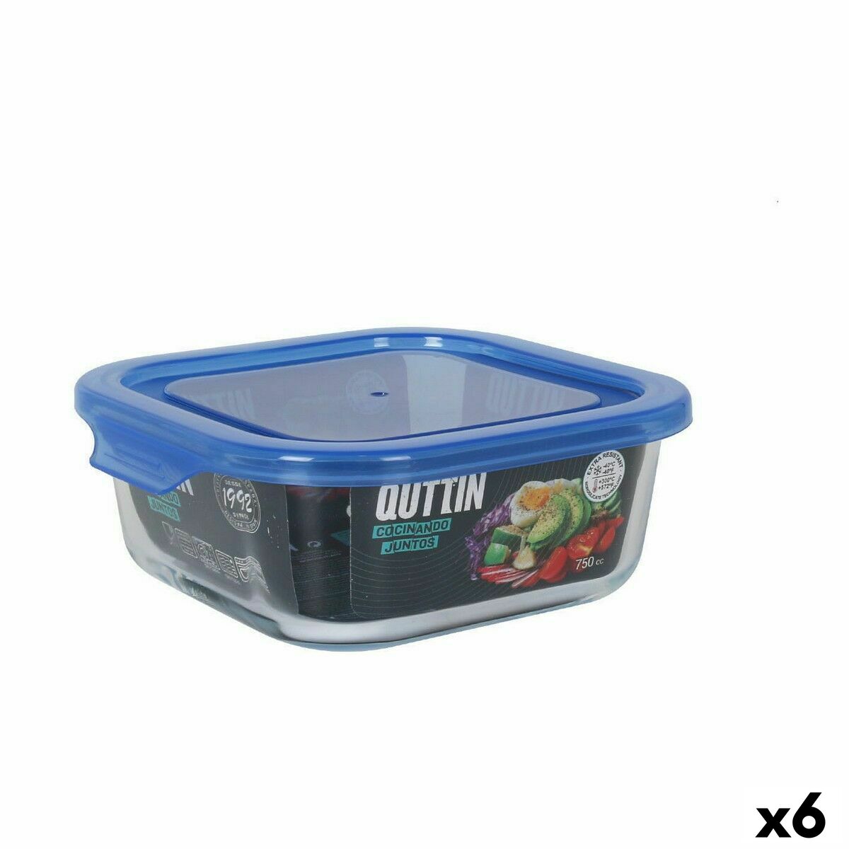 Boîte à lunch hermétique Quttin Bleu Transparent 750 ml (6 Unités)