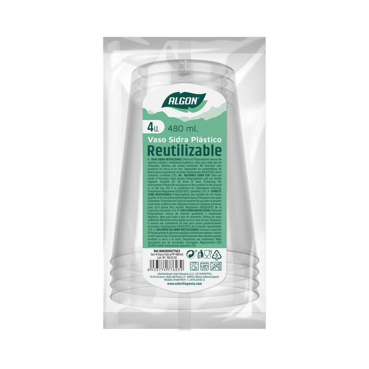 Set van herbruikbare glazen Algon Cider Transparant 4 Onderdelen 480 ml (50 Stuks)