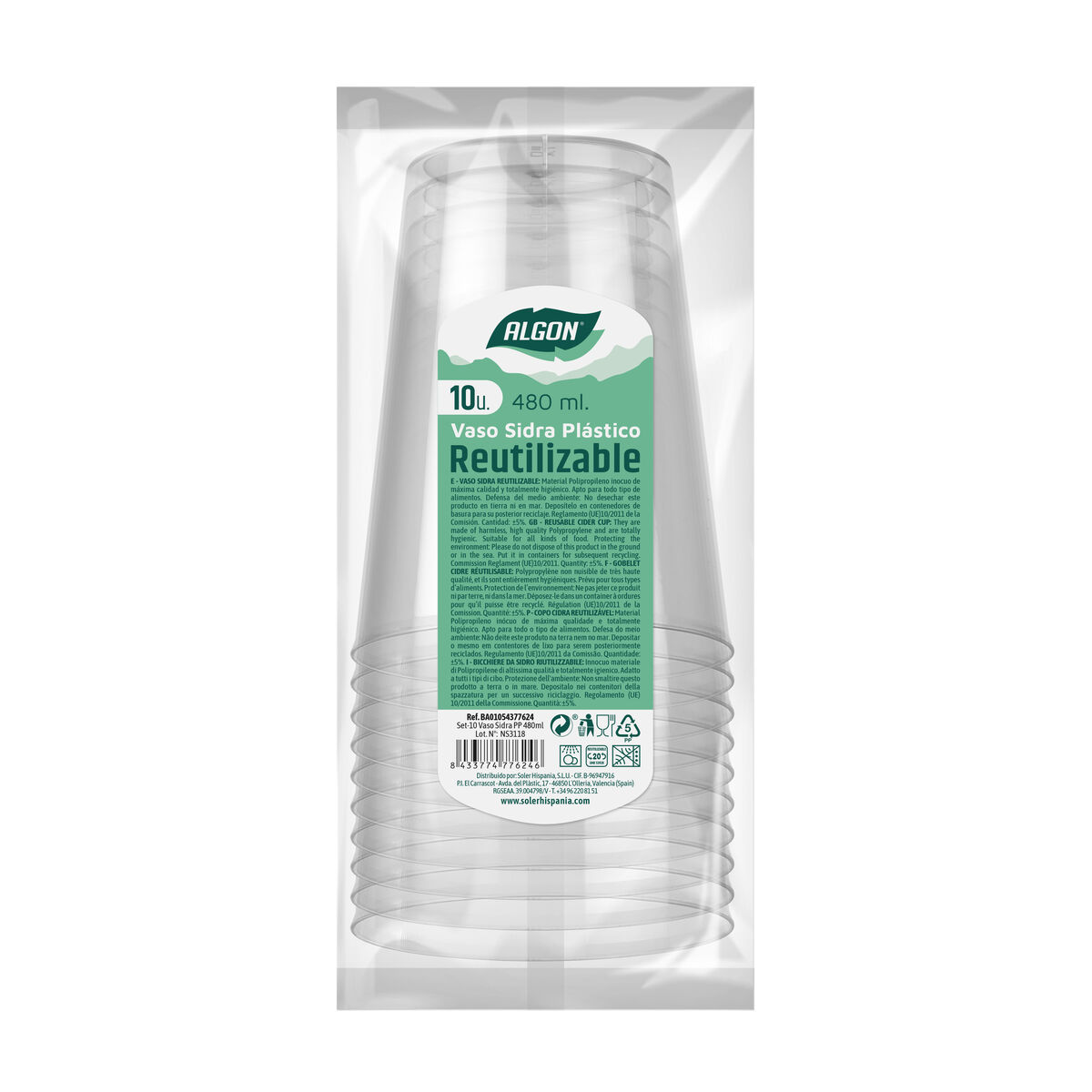 Set van herbruikbare glazen Algon Cider Transparant 10 Onderdelen 480 ml (20 Stuks)
