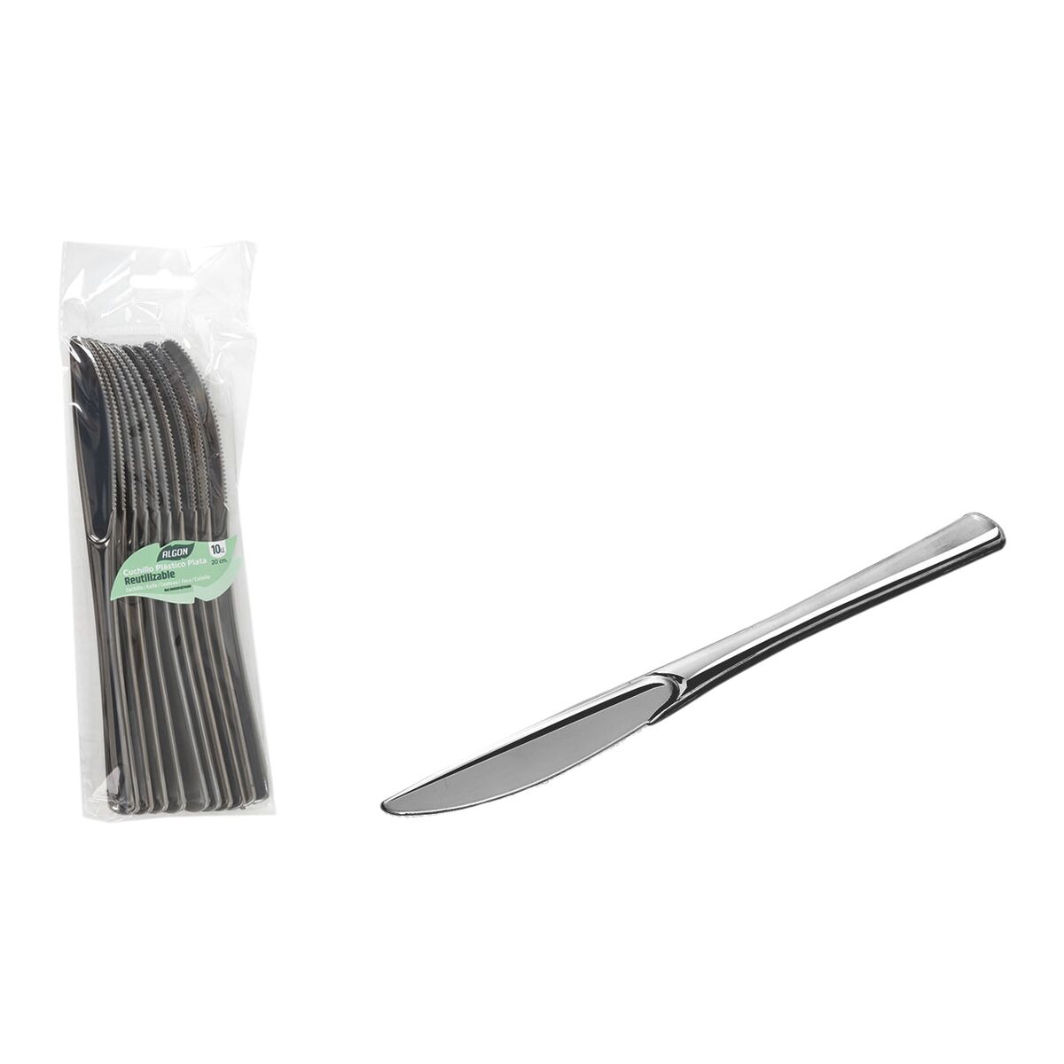 Image secondaire de Set de couteaux réutilisables Algon Argenté Plastique 20 cm 10 Pièces (24 Unités)