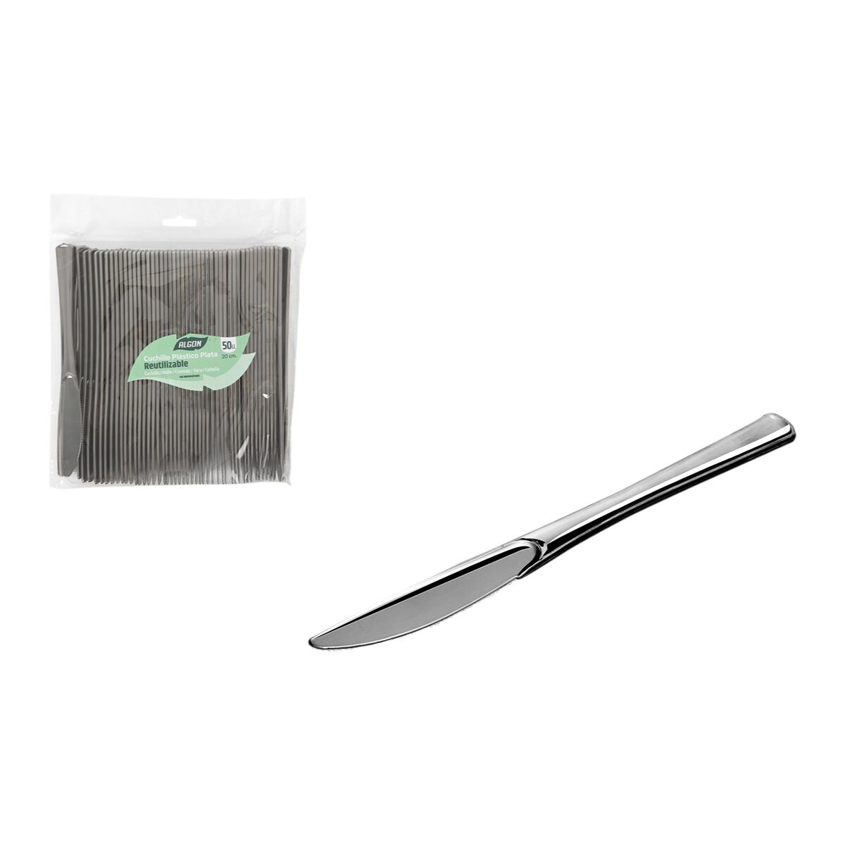 Image secondaire de Set de couteaux réutilisables Algon Argenté Plastique 20 cm 50 Pièces (12 Unités)