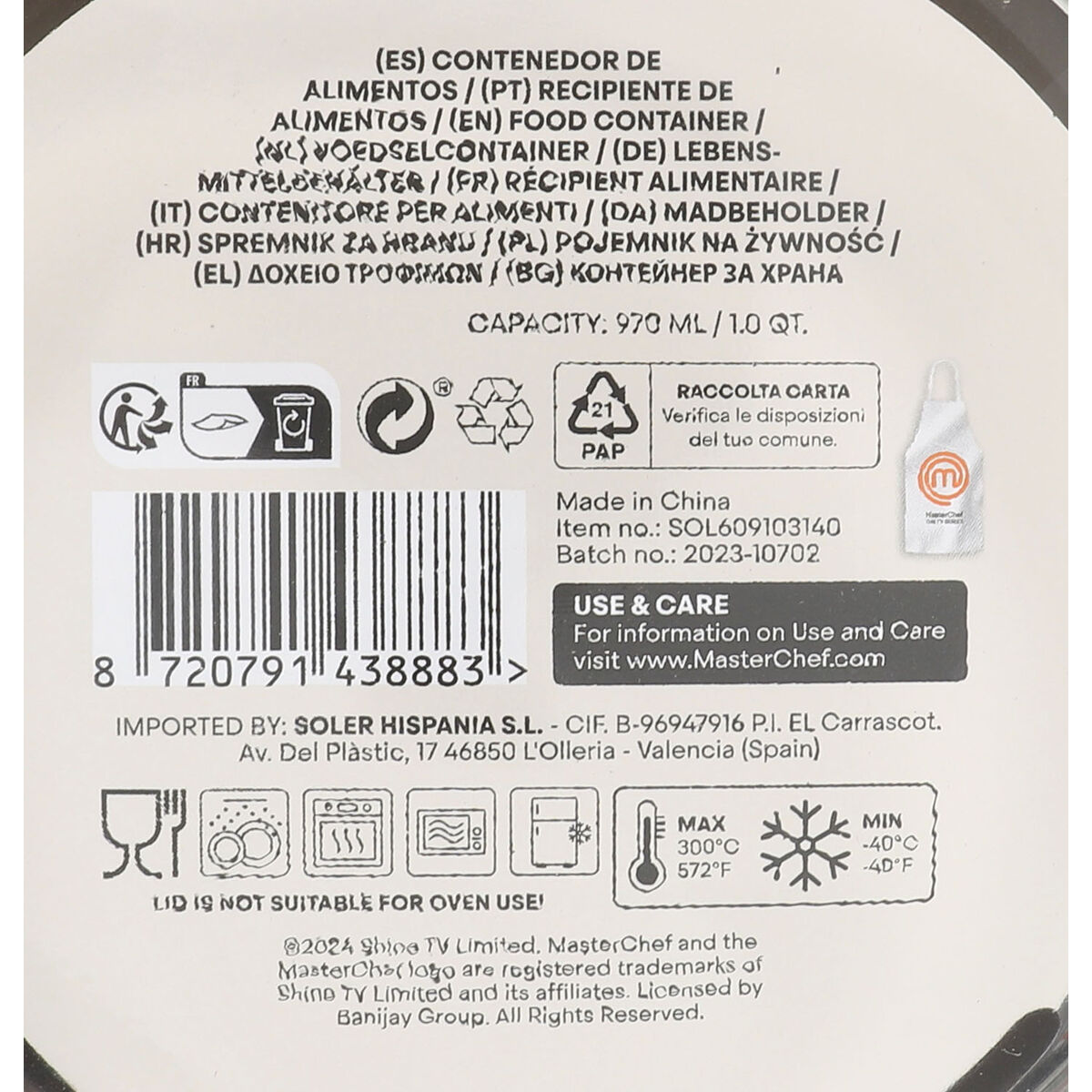 Image secondaire de Boîte à lunch hermétique MasterChef Gris Transparent Ronde 970 ml (6 Unités)