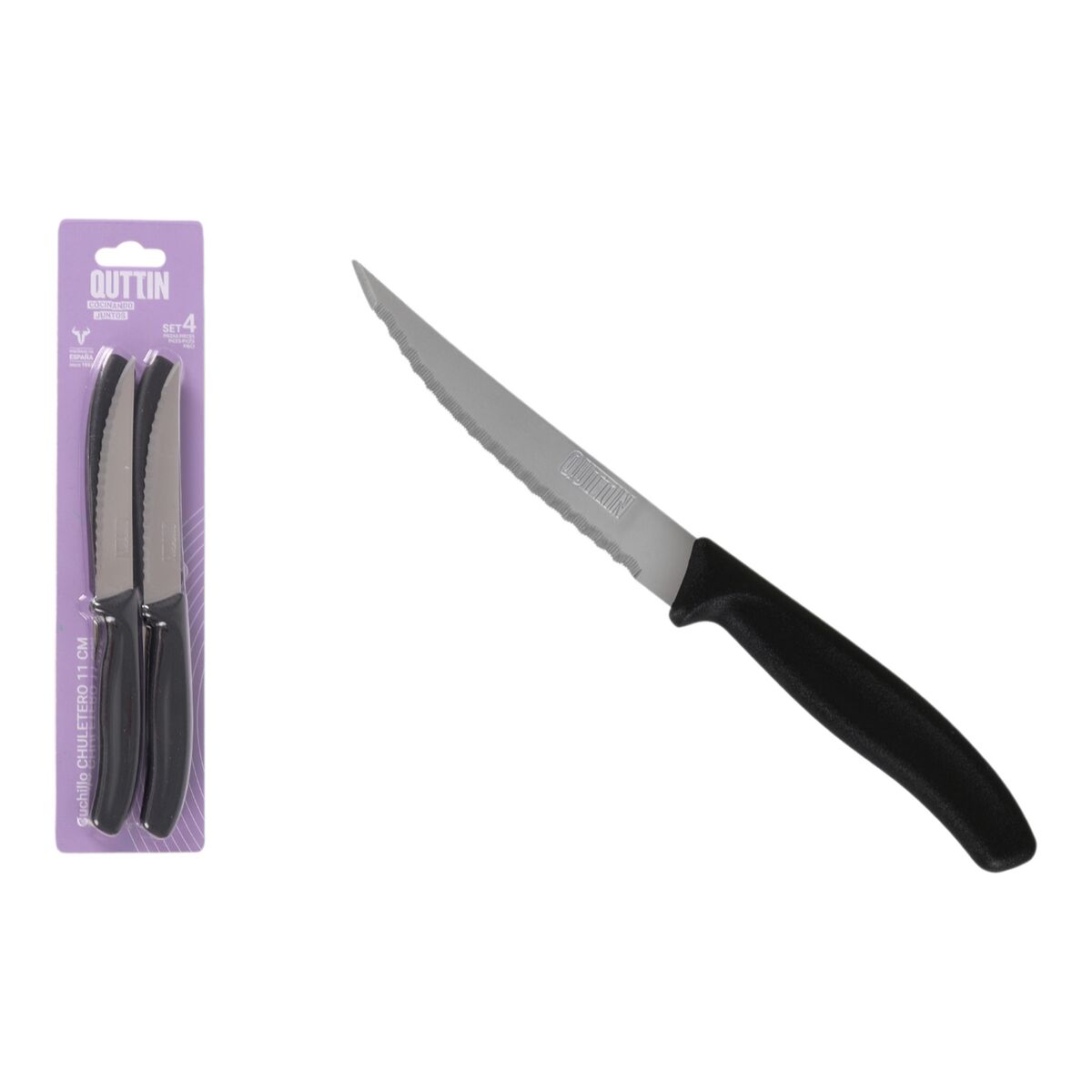 Image secondaire de Ensemble de couteaux à viande Quttin Noir Argenté Acier inoxydable 11 cm 4 Pièces (18 Unités)