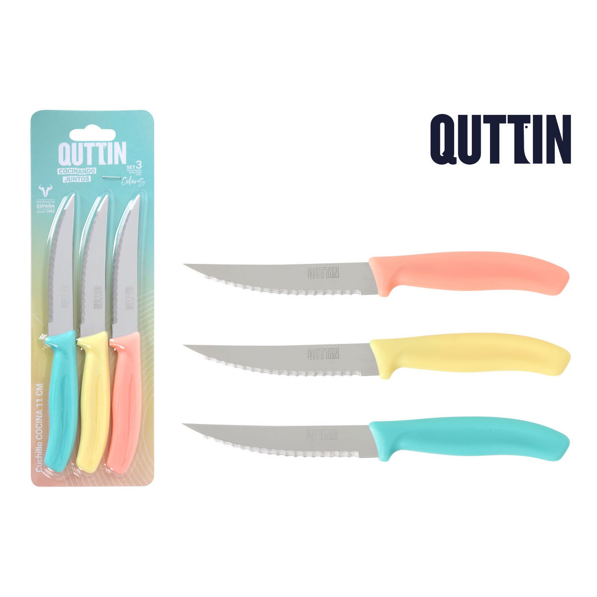 Image secondaire de Couteau de cuisine Quttin Basic 11 cm 3 Pièces (18 Unités)