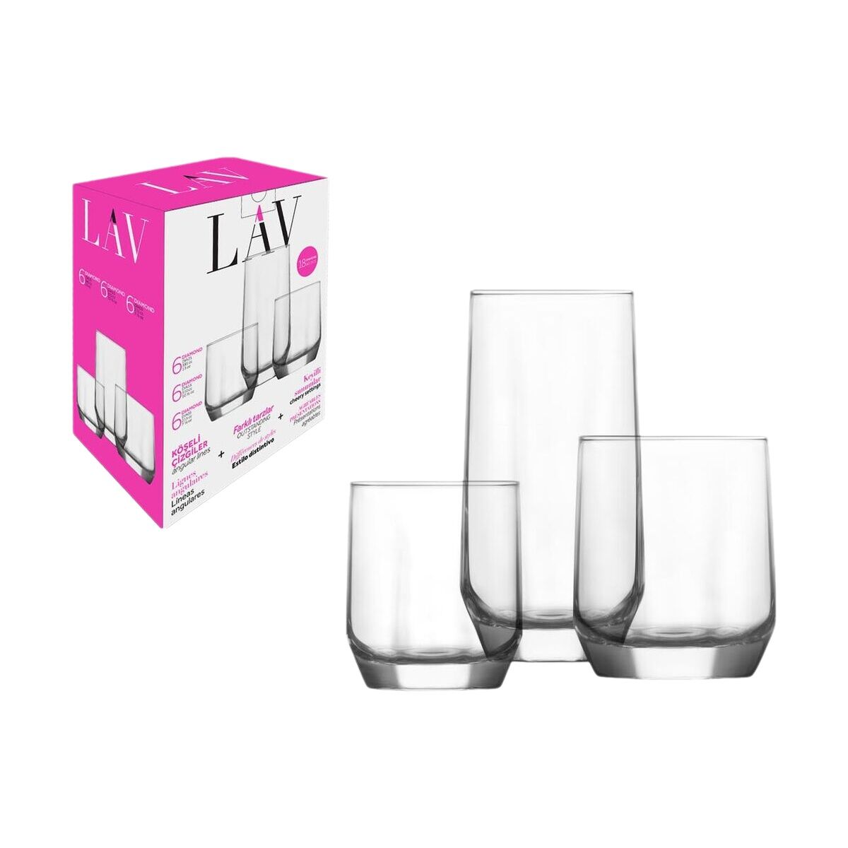 Image secondaire de Set de Verres LAV Diamond 310 ml 385 ml 215 ml 18 Pièces (2 Unités)