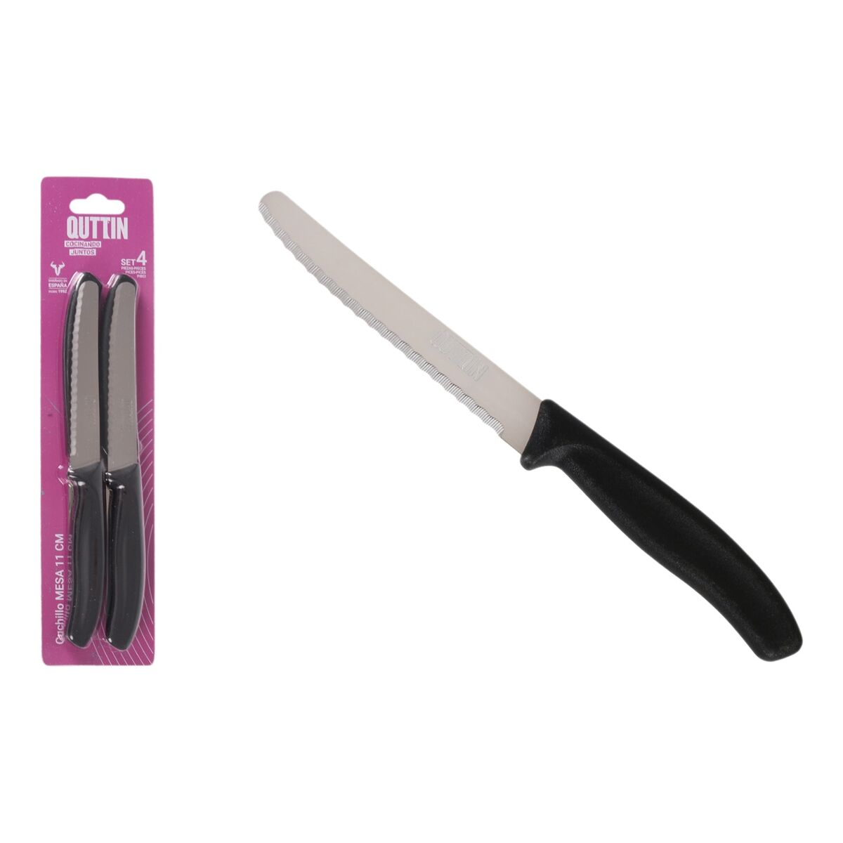 Image secondaire de Ensemble de Couteaux Quttin Noir Argenté Acier inoxydable 11 cm 4 Pièces (18 Unités)