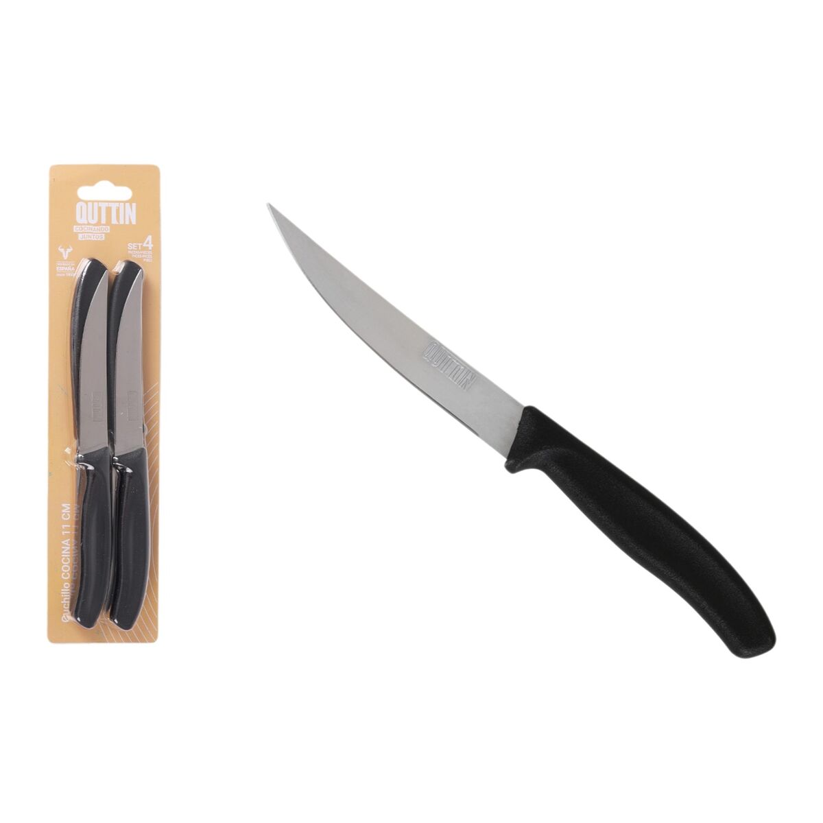 Image secondaire de Ensemble de couteaux à viande Quttin 11 cm Noir Argenté Acier inoxydable 4 Pièces (18 Unités)