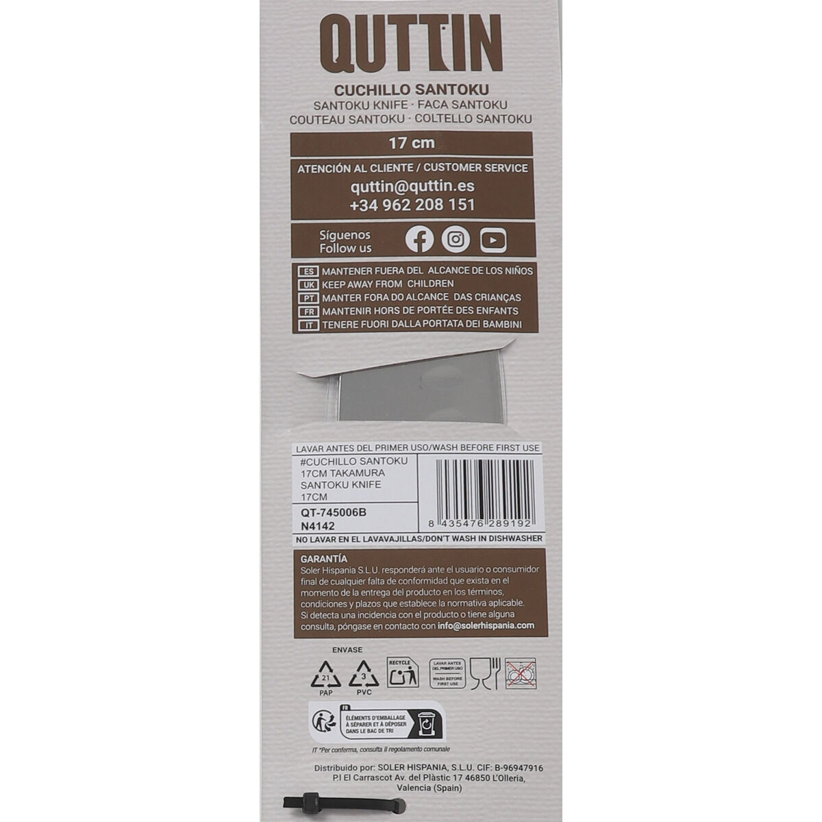 Image secondaire de Couteau de cuisine Quttin SANTOKU Takamura Marron Argenté 17 cm (12 Unités)