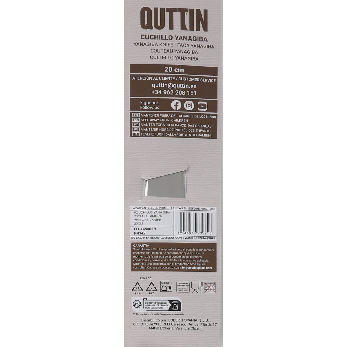 Image secondaire de Couteau de cuisine Quttin YANAGIBA Takamura Marron Argenté 20 cm (12 Unités)
