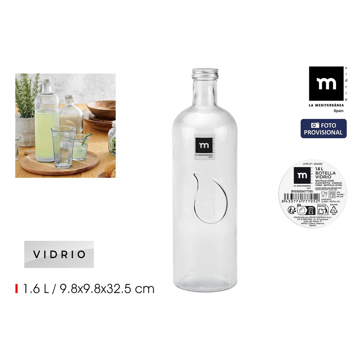Image secondaire de Bouteille en Verre La Mediterránea Métal verre 1,6 L (12 Unités)