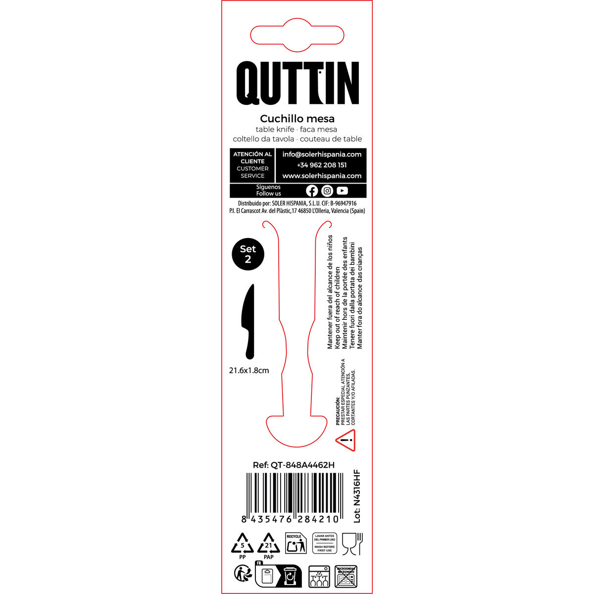 Image secondaire de Ensemble de Couteaux Quttin Antártica Argenté Acier inoxydable 21,6 x 1,8 cm 2 Pièces (12 Unités)