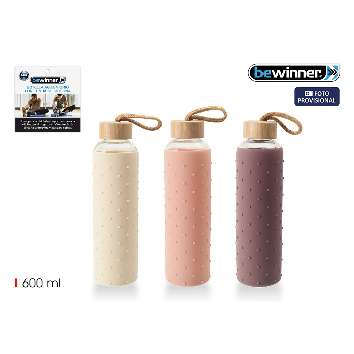 Image secondaire de Bouteille d'eau Bewinner verre Silicone 600 ml (24 Unités)