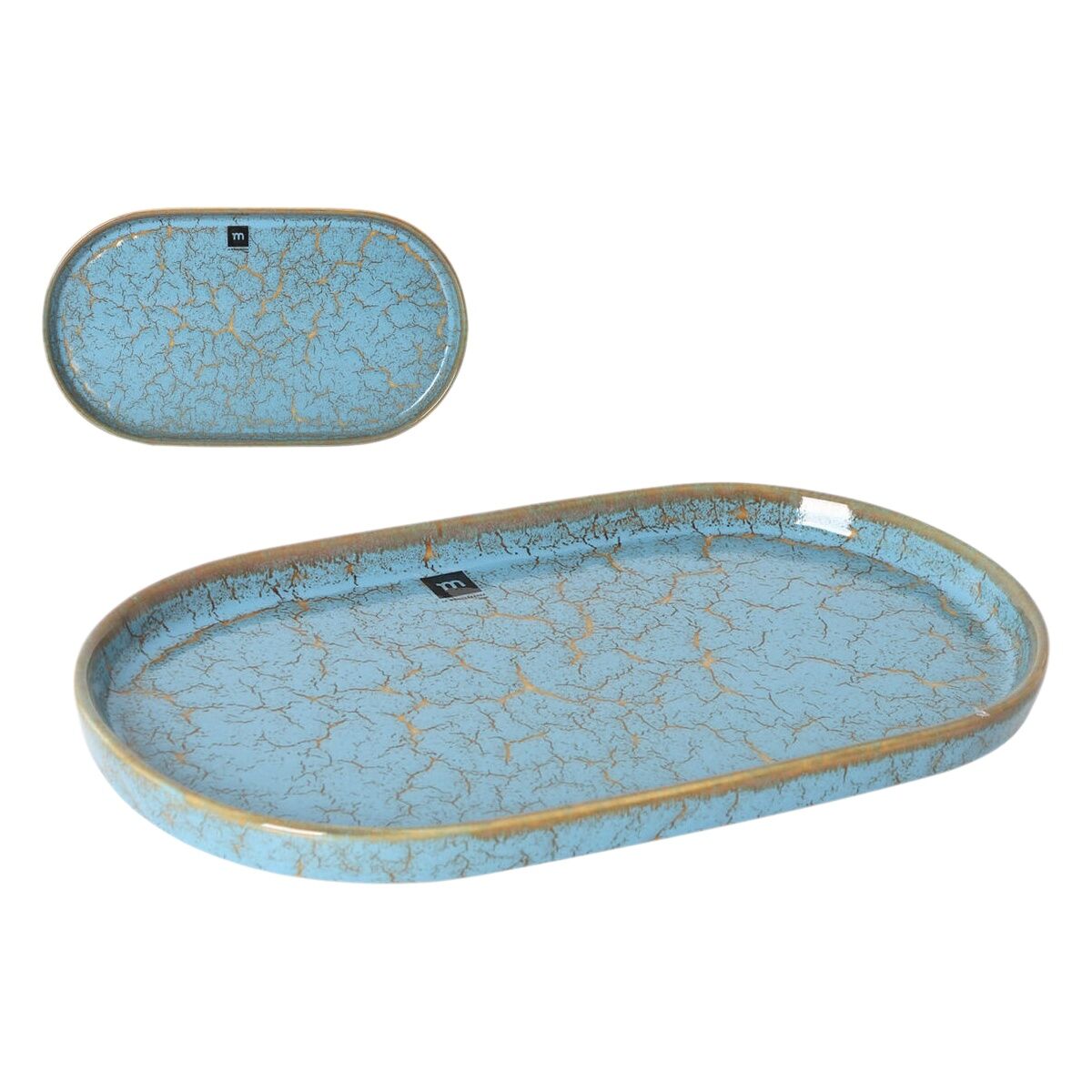 Serving Platter La Mediterránea Scratch blue Porcelain Oval 35,7 x 20,5 x 3 cm (6 Units), view 3