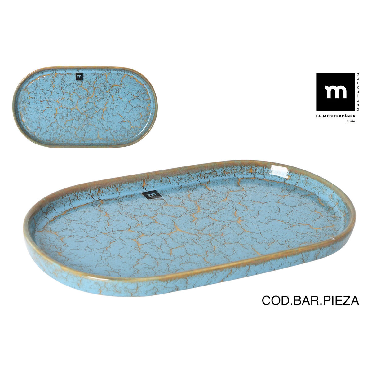 Serving Platter La Mediterránea Scratch blue Porcelain Oval 35,7 x 20,5 x 3 cm (6 Units)