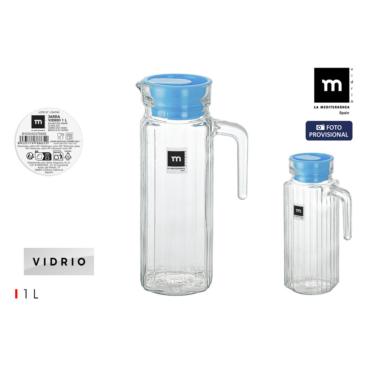 Jug La Mediterránea Glass 1 L (12 Units)