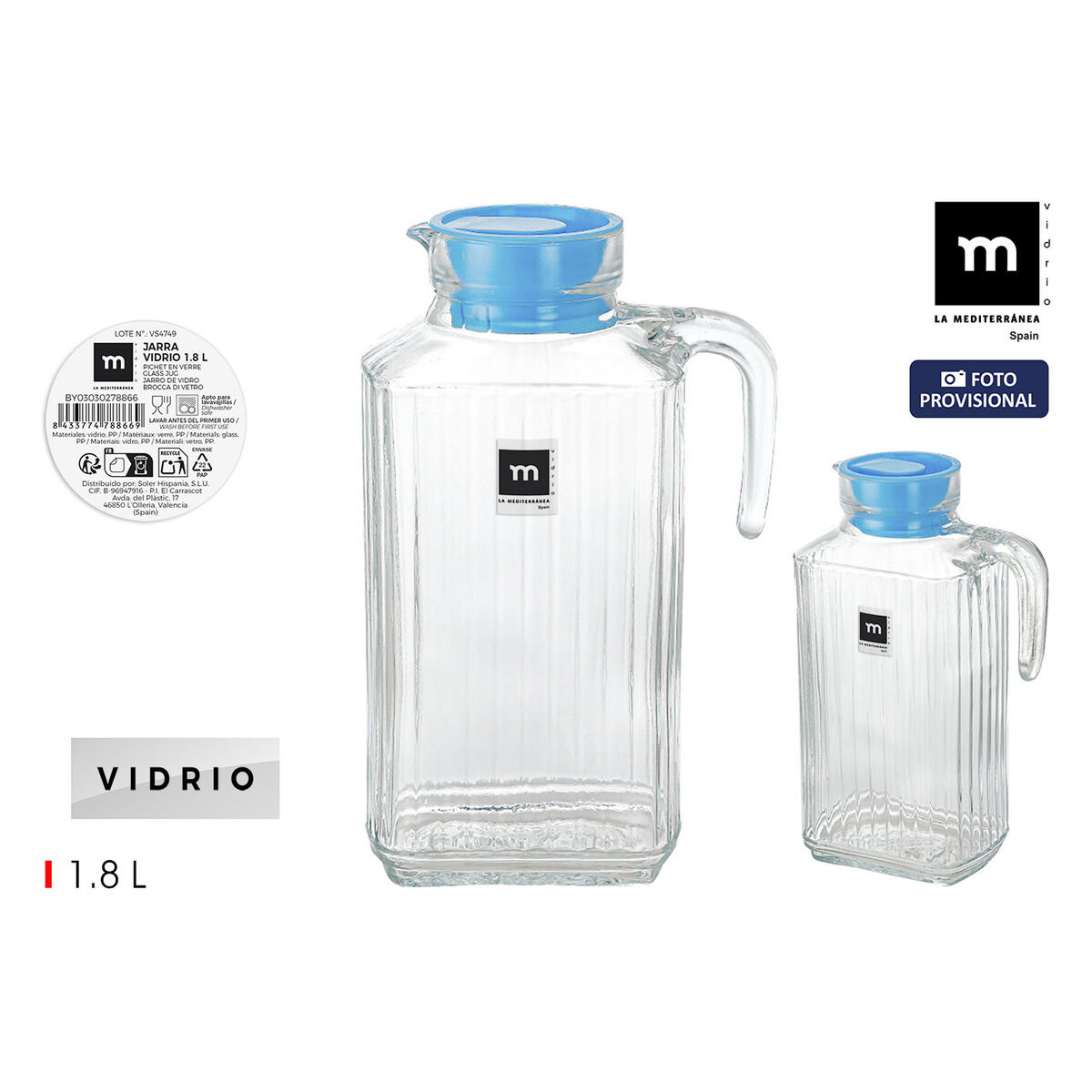 Jug La Mediterránea Glass 1,8 L (12 Units)