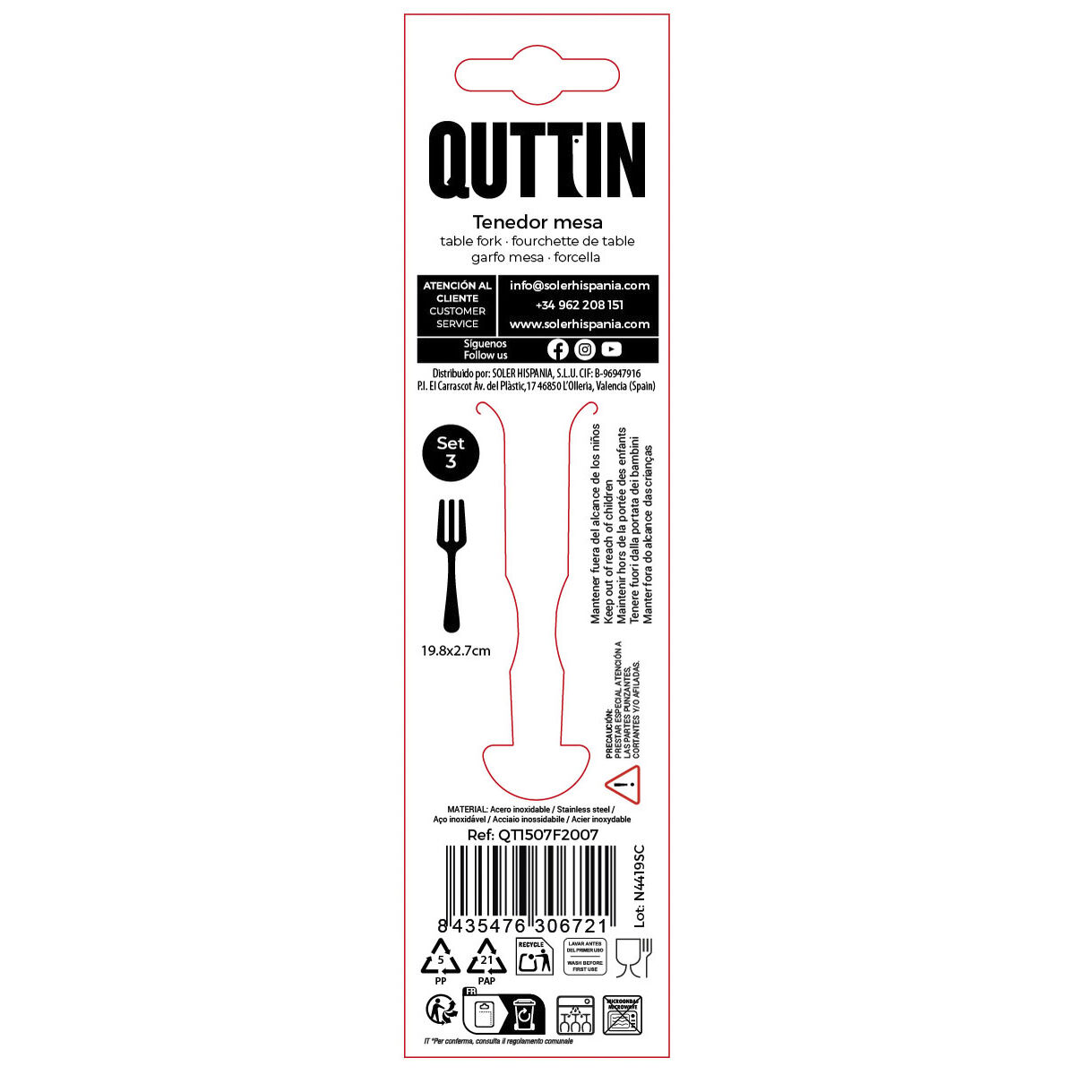Fork Set Quttin Sofia 19,8 x 2,7 cm 3 Pieces (12 Units), view 3