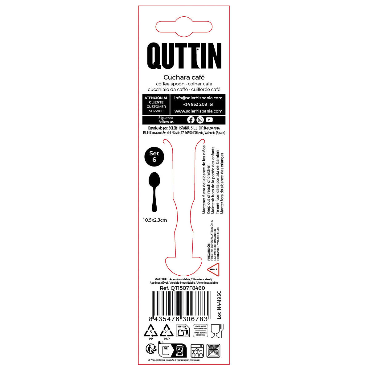 Coffee Spoon Quttin Sofia 10,5 x 2,5 cm 6 Pieces (12 Units), view 3