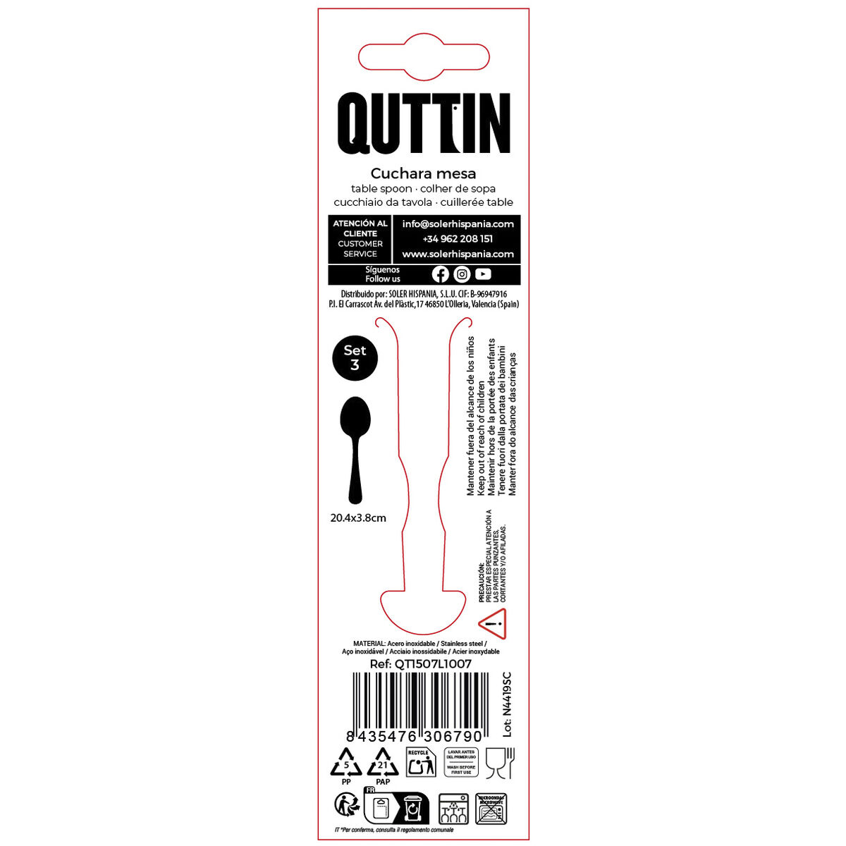 Set of Spoons Quttin Louvre Silver 2 mm 20,4 x 3,8 cm 3 Pieces (12 Units), view 4