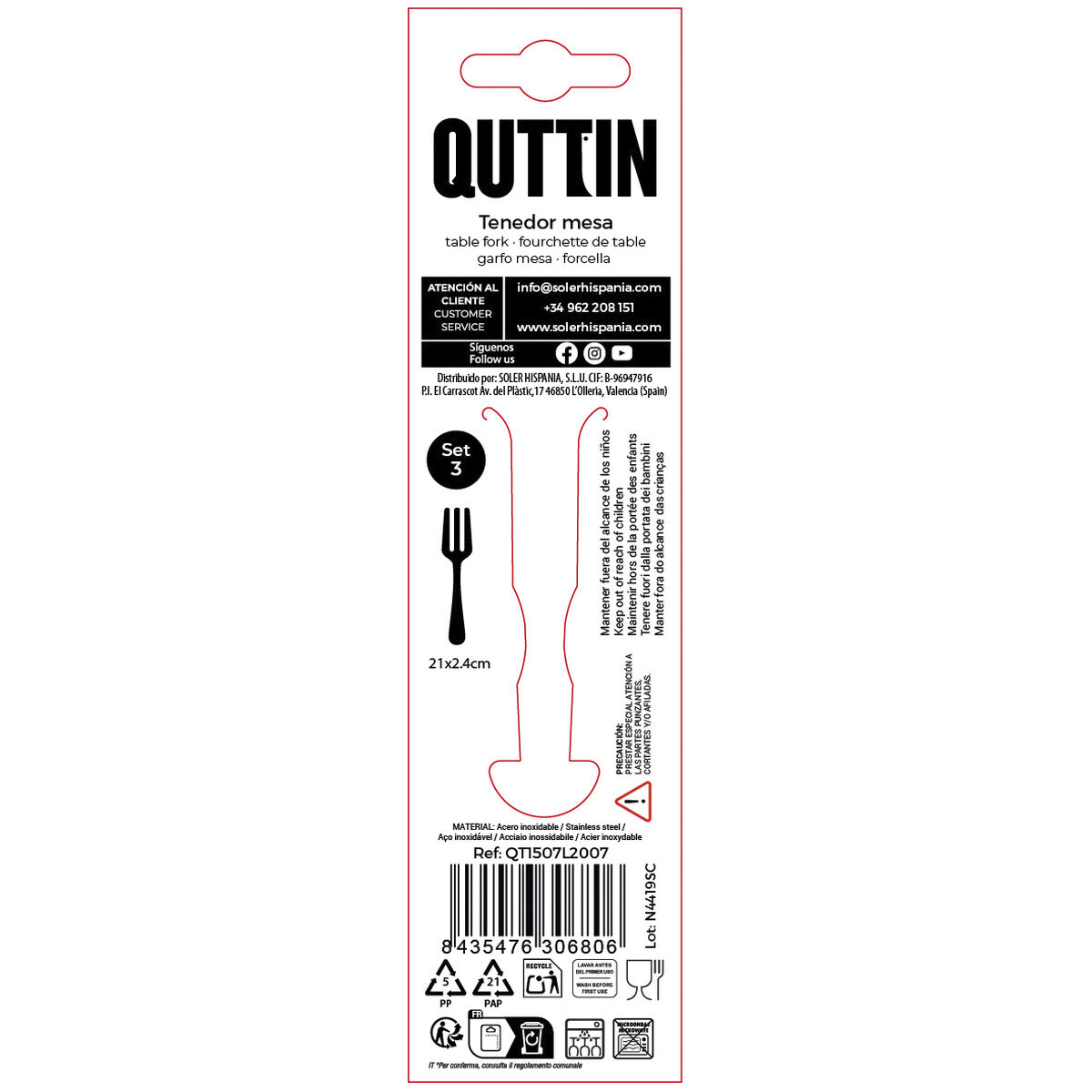 Fork Set Quttin LOUVRE Silver 2 mm 21 x 2,4 cm 3 Pieces (12 Units), view 4