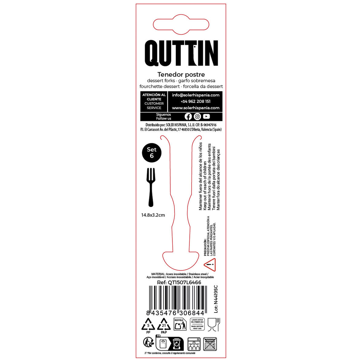 Set of Dessert Forks Quttin LOUVRE Silver 1,5 mm 14,8 x 3,2 cm 6 Pieces (12 Units), view 4