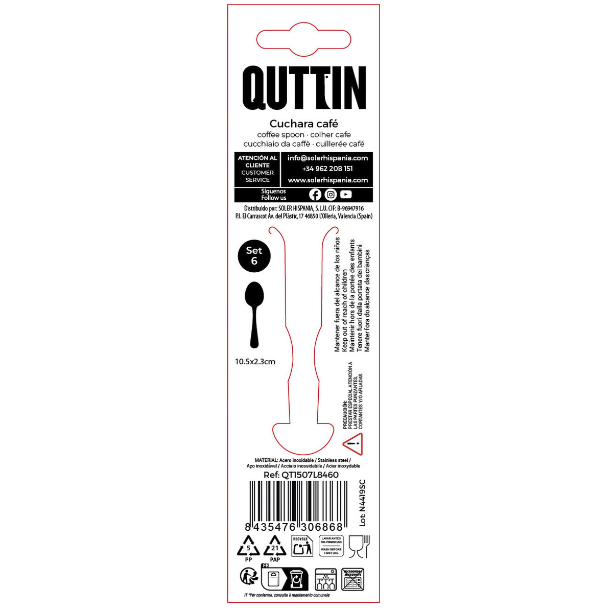 coffee spoons Quttin LOUVRE Silver 1,5 mm 10,6 x 2,4 cm 6 Pieces (12 Units), view 4