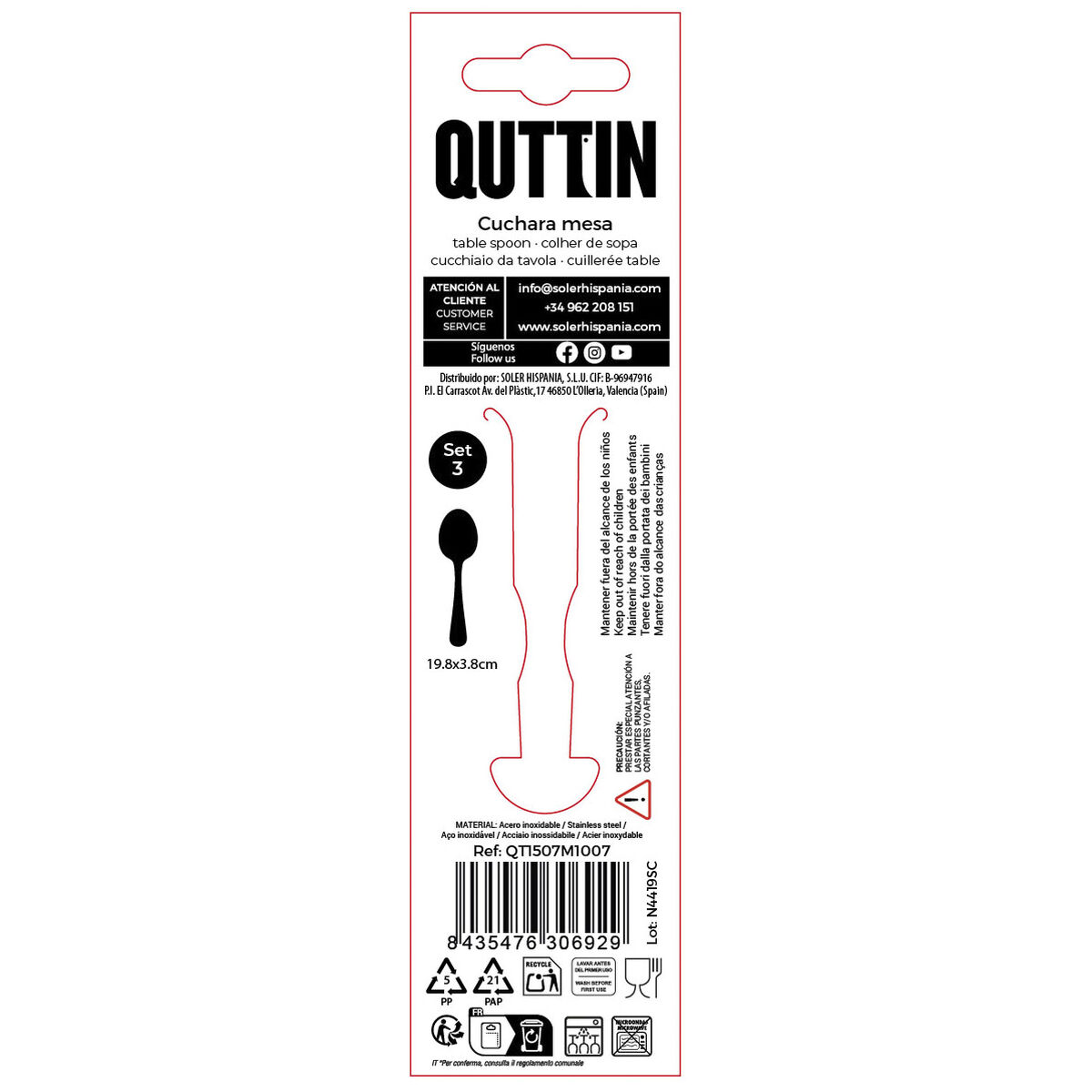 Table spoon Quttin Moma 19,8 x 3,8 cm 3 Pieces (12 Units), view 3