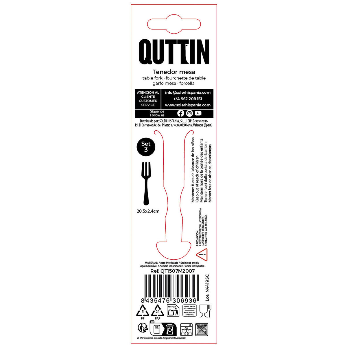 Fork Set Quttin MOMA 20,5 x 2,4 cm 3 Pieces (12 Units), view 3