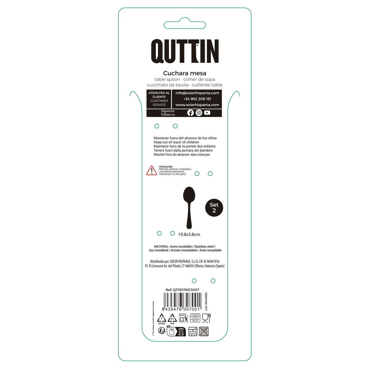 Table spoon Quttin MOMA Black 19,8 x 3,8 cm 2 Pieces (12 Units), view 3