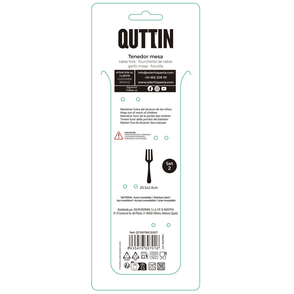 Fork Set Quttin MOMA Black 20,5 x 2,4 cm 2 Pieces (12 Units), view 3