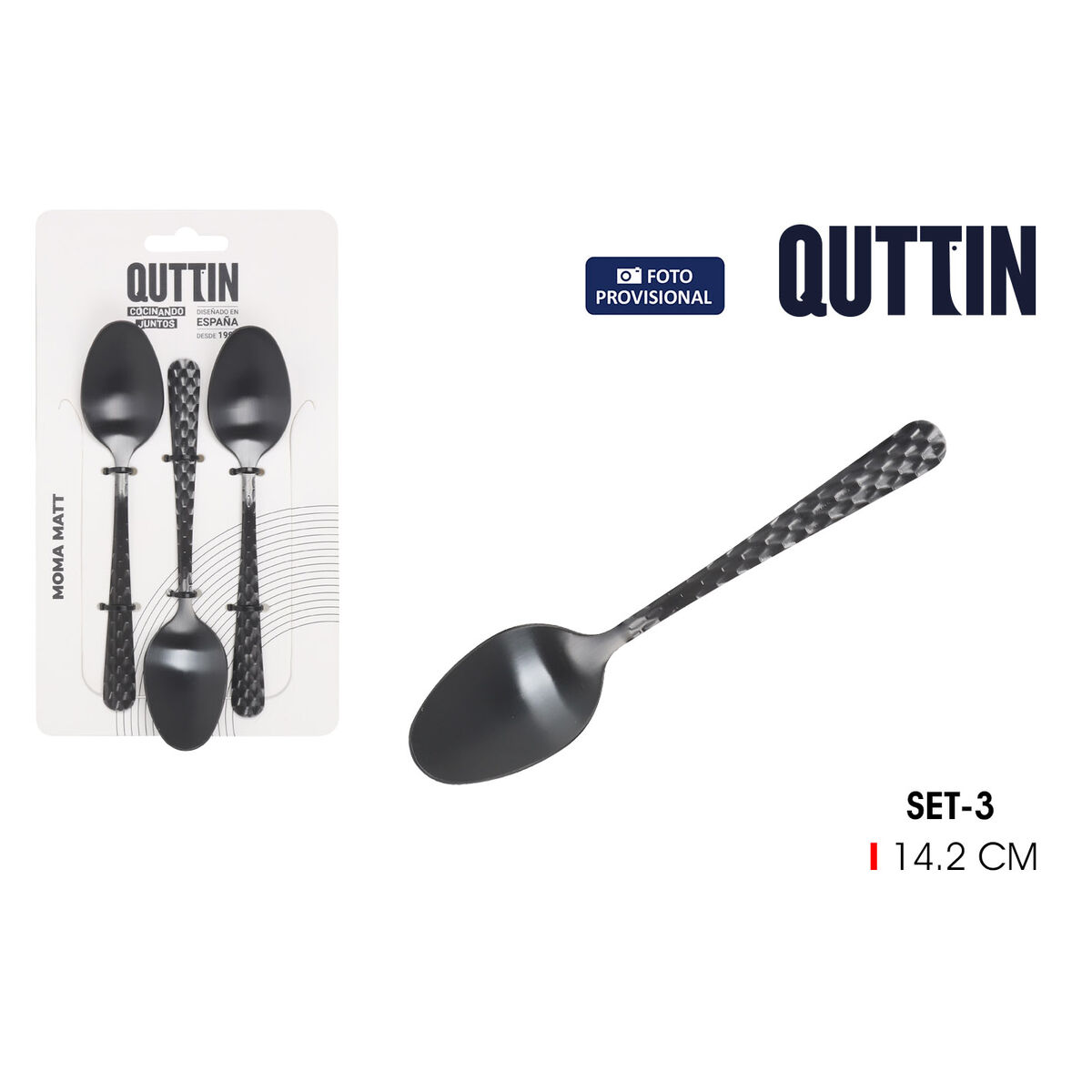 Dessert spoon set Quttin MOMA Black 14,2 x 3,2 cm 3 Pieces (12 Units), view 2