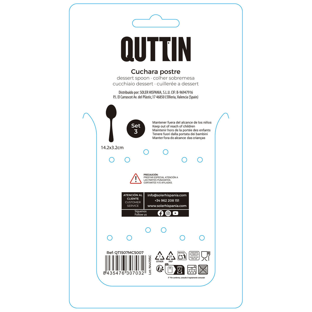 Dessert spoon set Quttin MOMA Black 14,2 x 3,2 cm 3 Pieces (12 Units), view 3