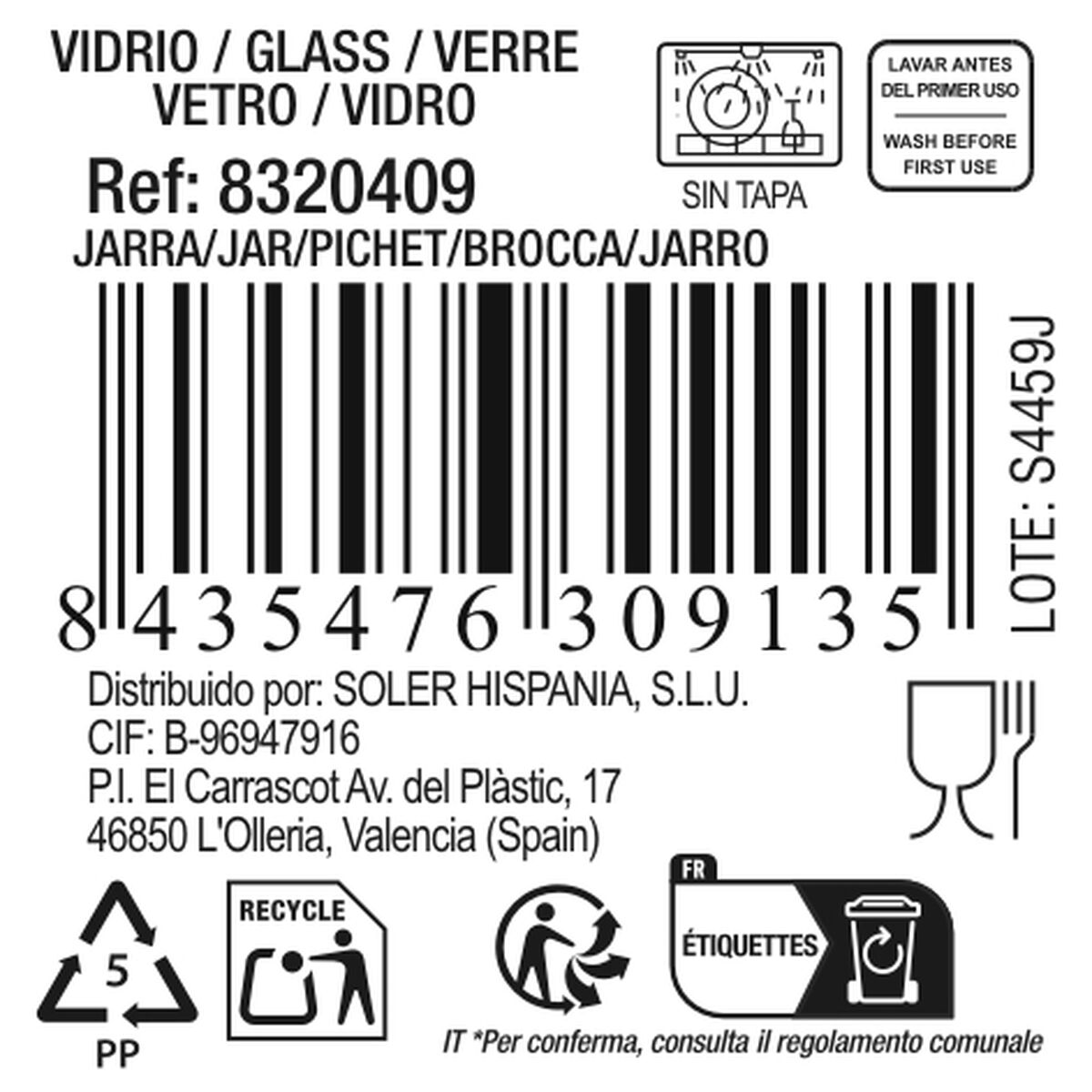 Jug La Mediterránea Kesare Glass 1 L (12 Units), view 2