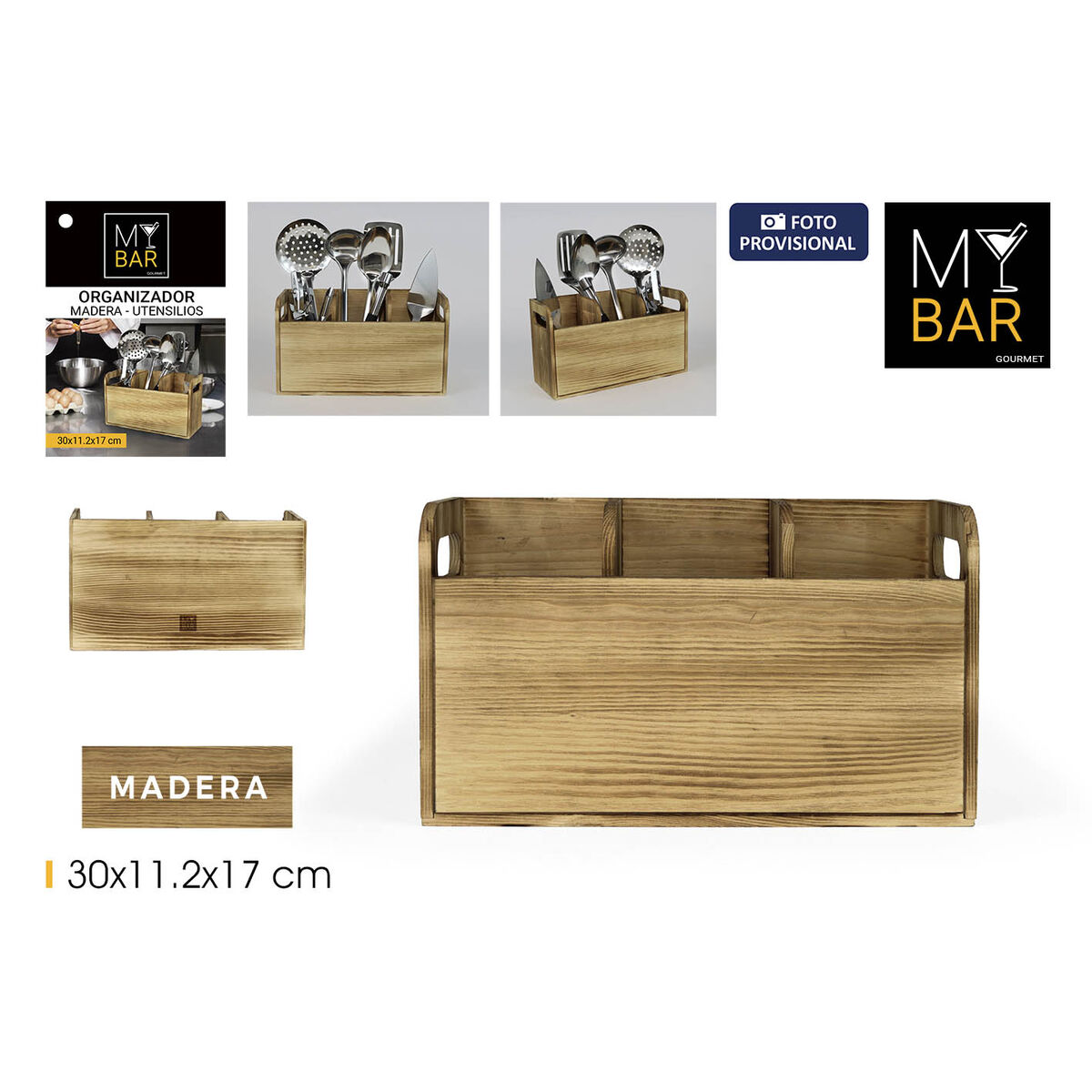 Pot for Kitchen Utensils My Bar Wood 30 x 11,2 x 17 cm (6 Units), view 2