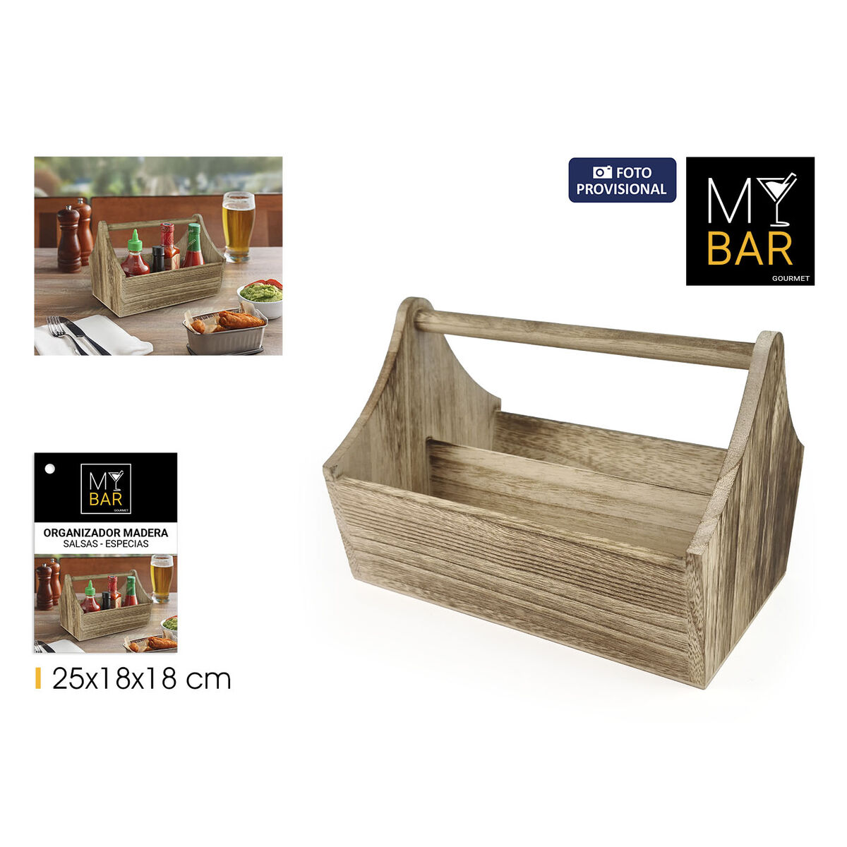 Multi-purpose basket My Bar Wood 25 x 18 x 18 cm (6 Units), view 6