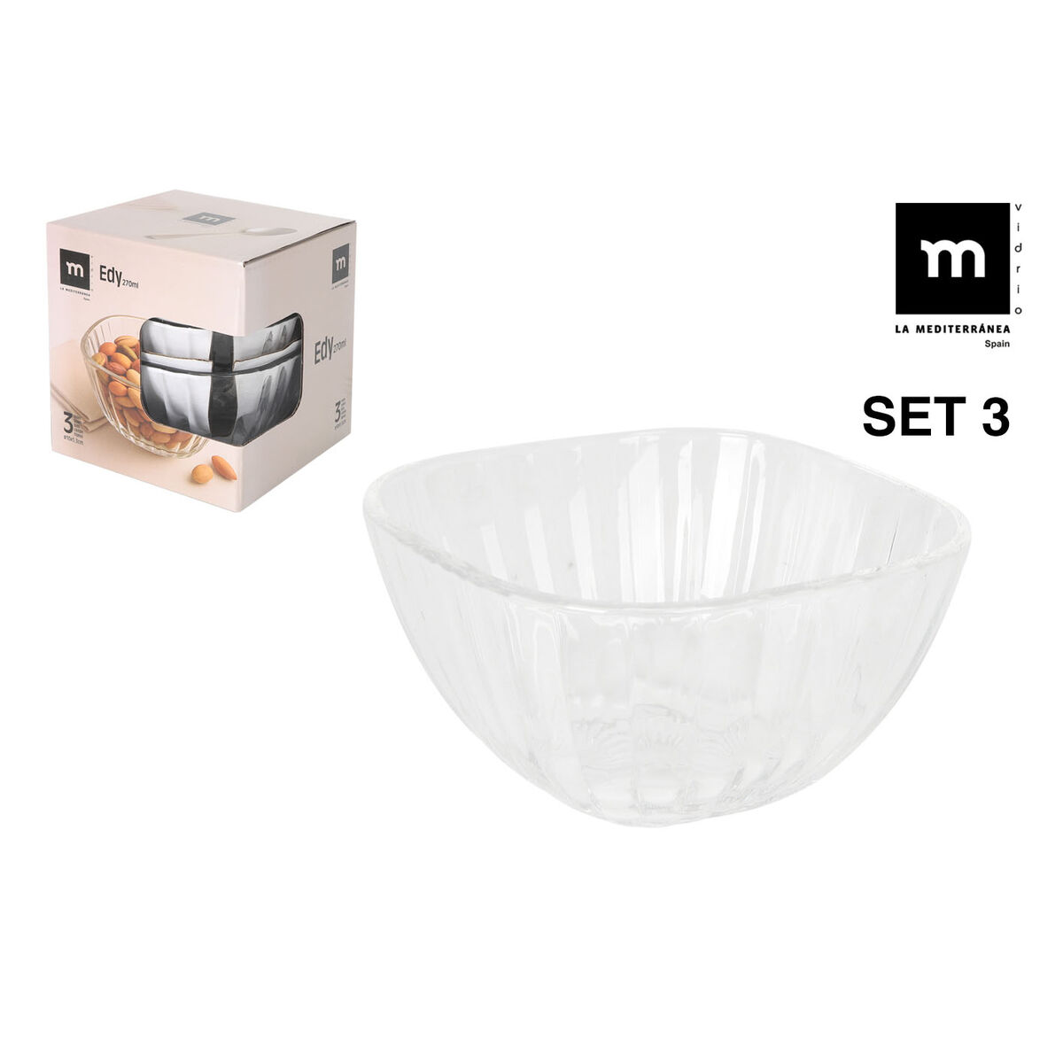 Set of bowls La Mediterránea Edy Transparent Glass 270 ml 3 Pieces (12 Units)