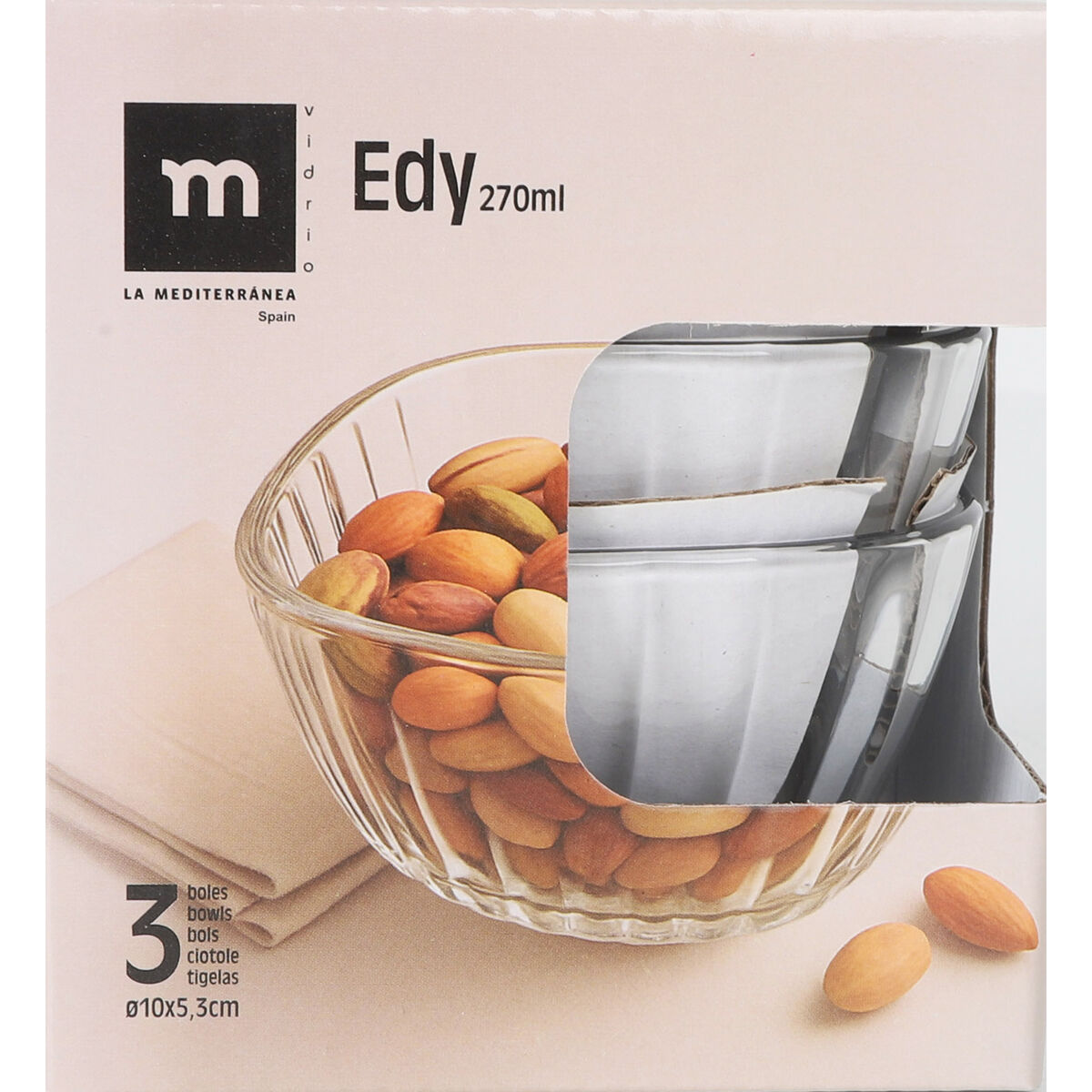 Set of bowls La Mediterránea Edy Transparent Glass 270 ml 3 Pieces (12 Units), view 2