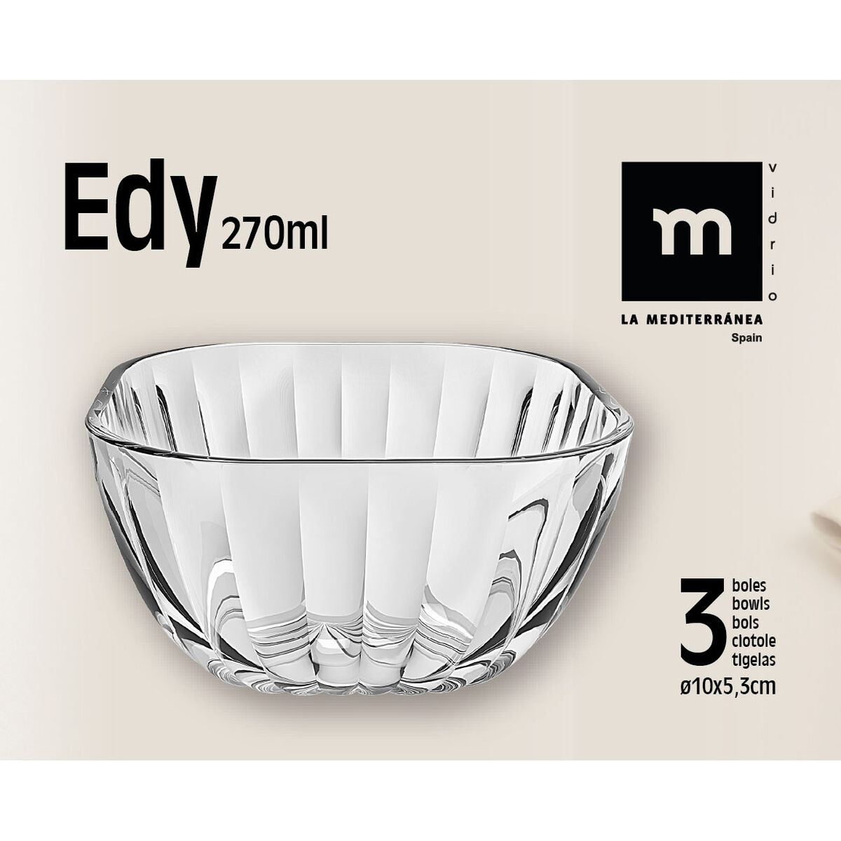 Set of bowls La Mediterránea Edy Transparent Glass 270 ml 3 Pieces (12 Units), view 3